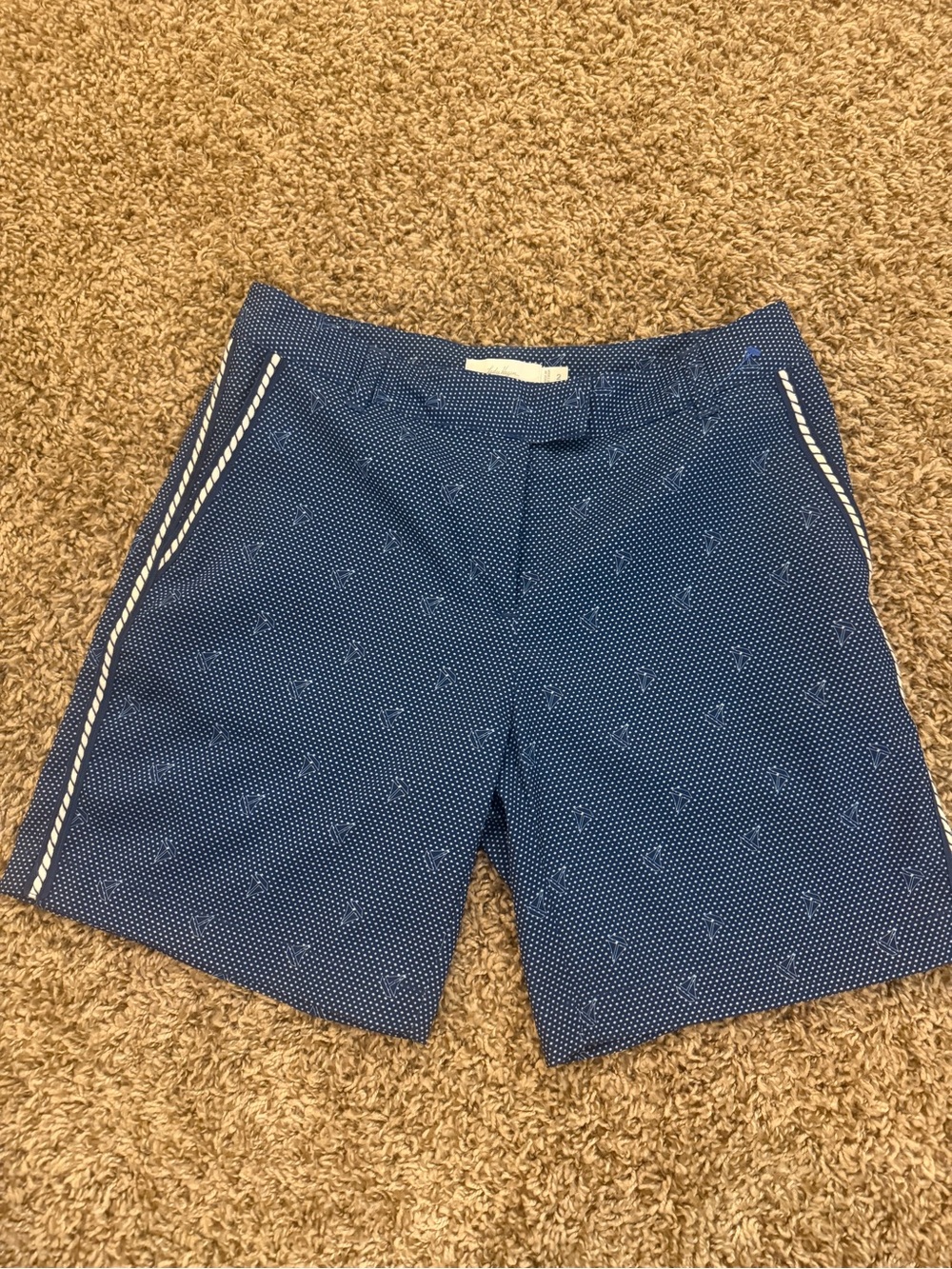 Lady Hagen Blue Patterned Flat-Front Golf Shorts with White Trim